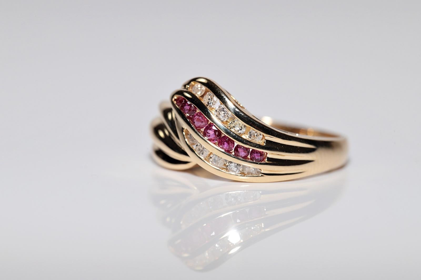 Deko-Ring aus 18 Karat Gold mit natürlichem Diamant und Rubin, Vintage, ca. 1980er Jahre im Angebot 3