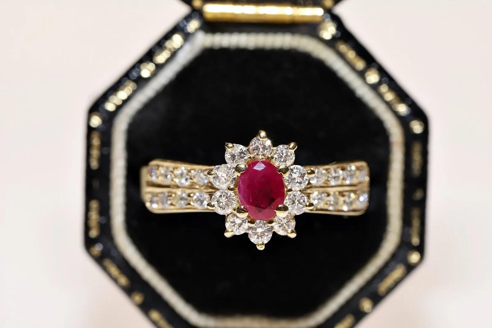 Deko-Ring aus 18 Karat Gold mit natürlichem Diamant und Rubin, Vintage, ca. 1980er Jahre im Angebot 3