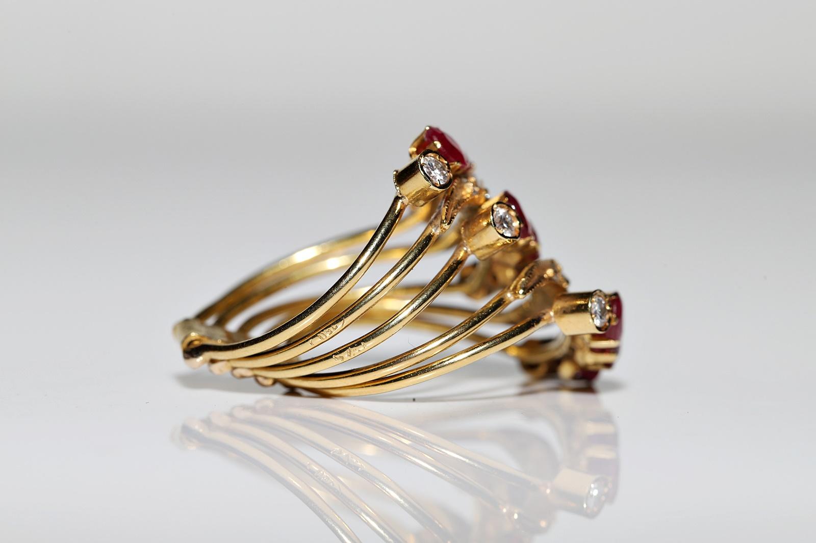 Deko-Ring aus 18 Karat Gold mit natürlichem Diamant und Rubin, Vintage, ca. 1980er Jahre im Angebot 3