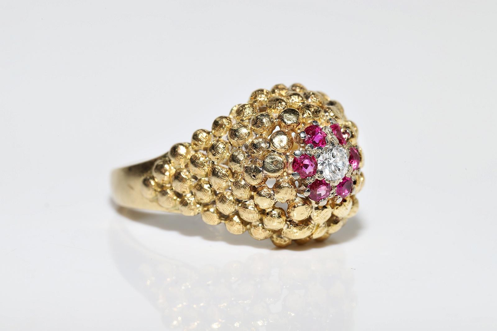 Deko-Ring aus 18 Karat Gold mit natürlichem Diamant und Rubin, Vintage, ca. 1980er Jahre im Angebot 3