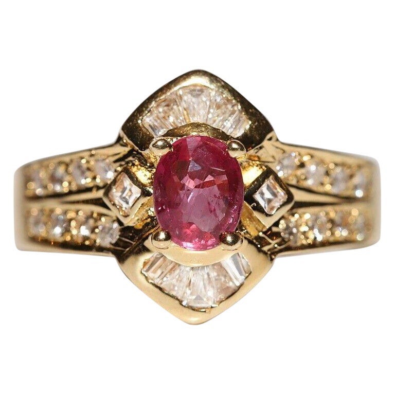 Anello decorato con diamanti naturali e rubini in oro 18 carati, vintage, anni '80 circa