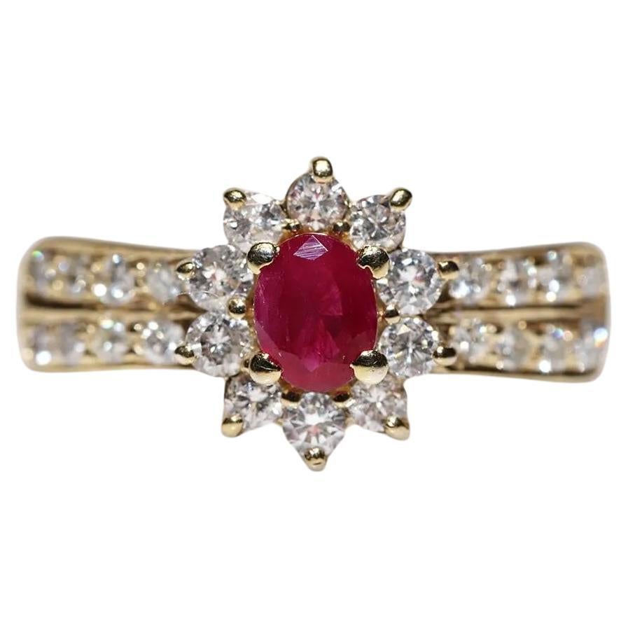 Deko-Ring aus 18 Karat Gold mit natürlichem Diamant und Rubin, Vintage, ca. 1980er Jahre