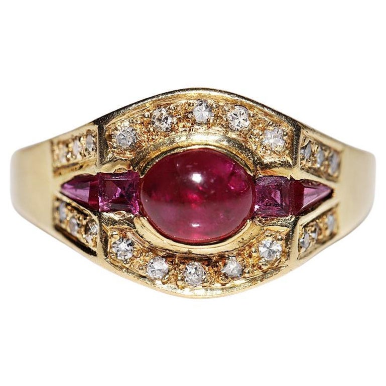 Deko-Ring aus 18 Karat Gold mit natürlichem Diamant und Rubin, Vintage, ca. 1980er Jahre