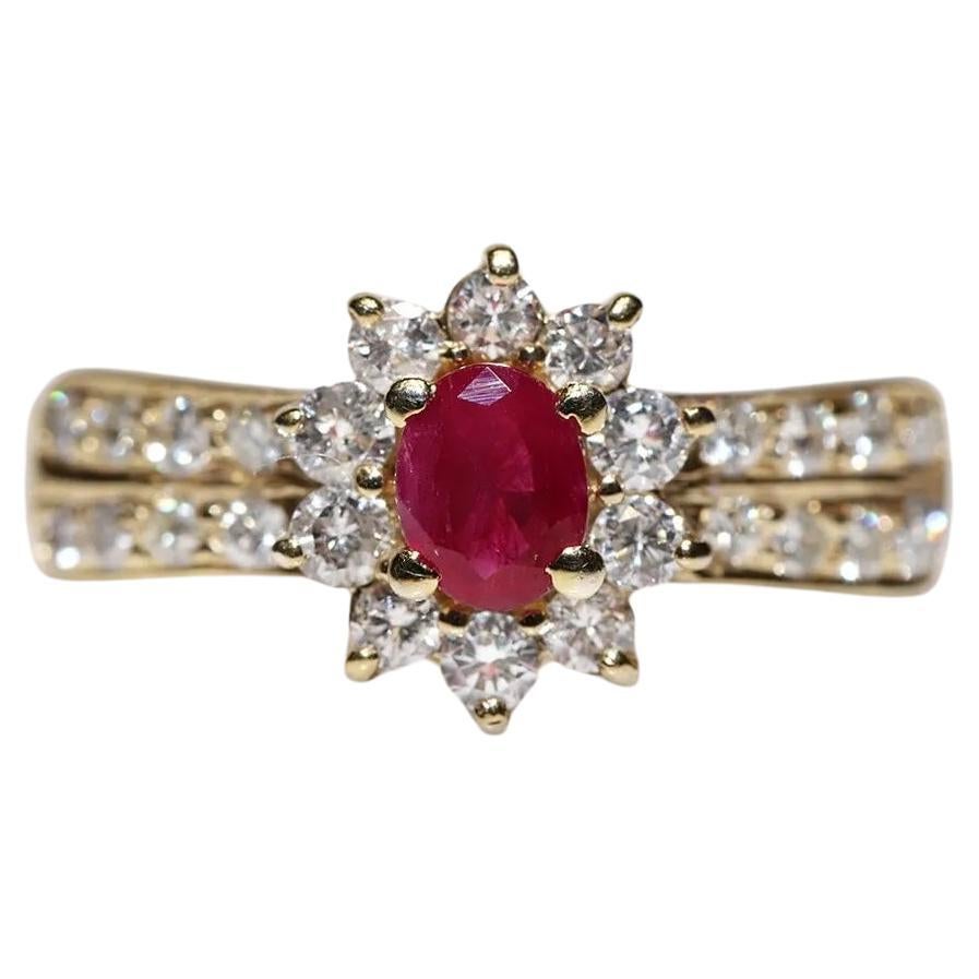 Vintage Circa 1980s 18k Gold Natural Diamond And Ruby Decorated Ring 