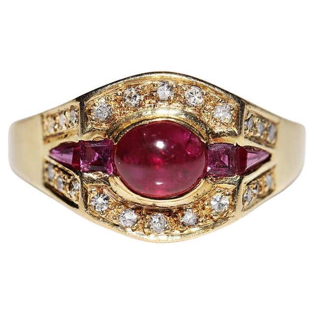 Vintage Circa 1980s 18k Gold Natural Cabochon Cut Ruby Decorated Ring ...