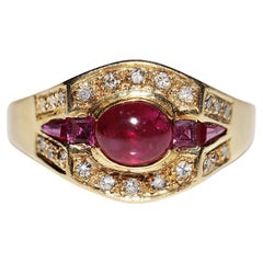 Deko-Ring aus 18 Karat Gold mit natürlichem Diamant und Rubin, Vintage, ca. 1980er Jahre 