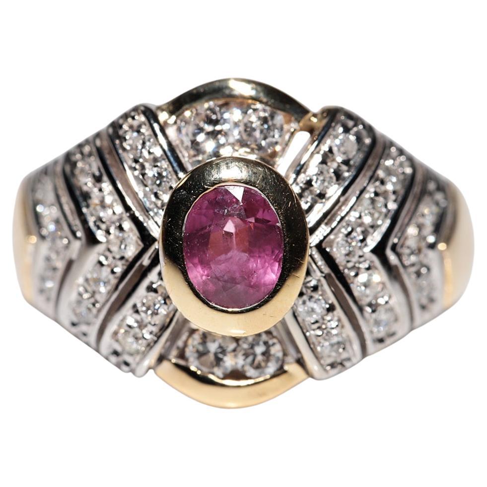 Vintage Circa 1980s 18k Gold Natural Diamond And Ruby Decorated Ring