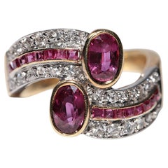 Vintage Circa 1980s 18k Gold Natural Diamond And Ruby Decorated Ring