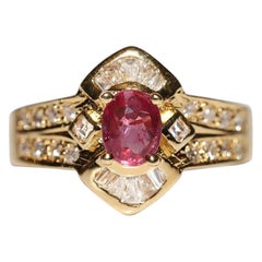 Anello decorato con diamanti naturali e rubini in oro 18 carati, vintage, anni '80 circa