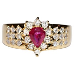 Vintage Circa 1980s 18k Gold Natural Diamond And Ruby Decorated Ring