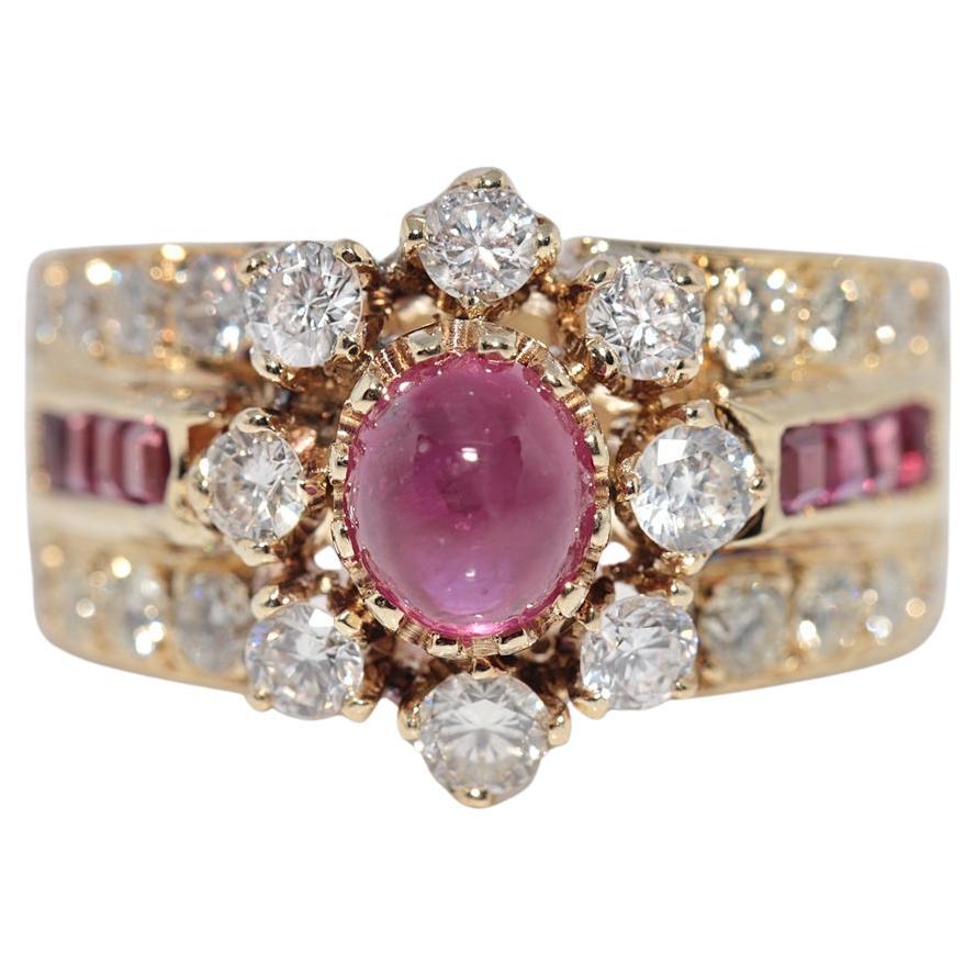 Anello decorato con diamanti naturali e rubini in oro 18 carati, vintage, anni 
80 circa
