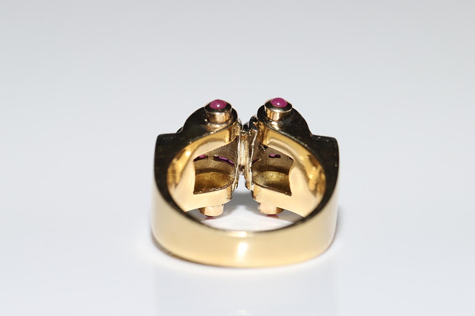 Vintage Circa 1980er Jahre 18k Gold natürlicher Diamant und Rubin Dekorierter Tank-Ring im Angebot 9