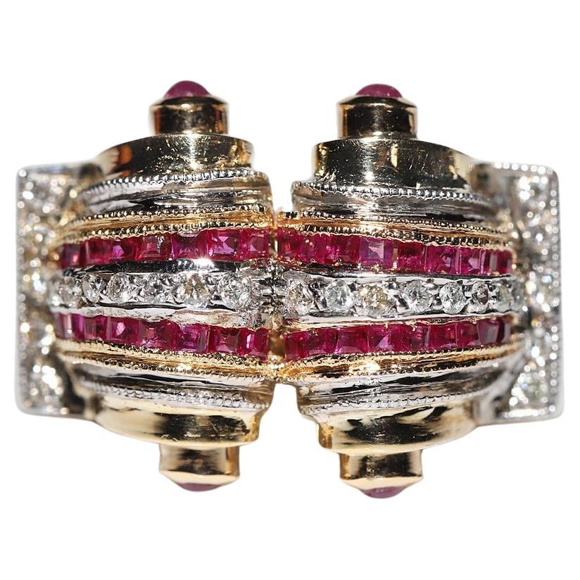 Vintage Circa 1980er Jahre 18k Gold natürlicher Diamant und Rubin Dekorierter Tank-Ring im Angebot