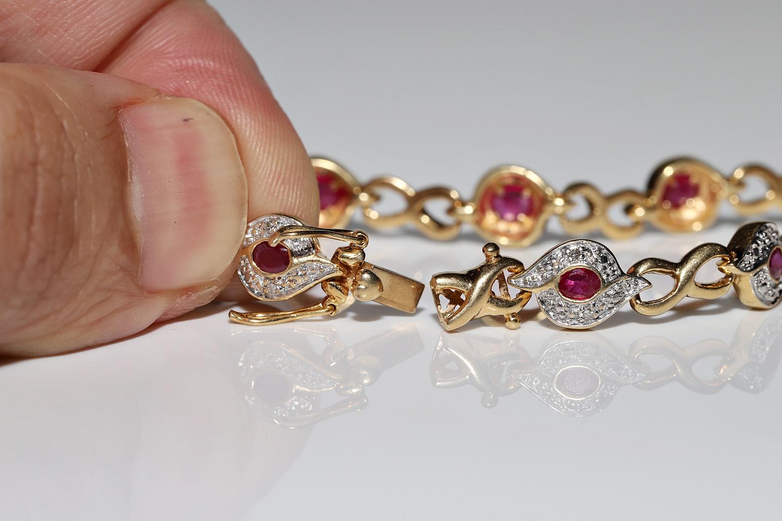 Vintage Circa 1980s 18k Gold Natural Diamond And Ruby Decorated Tennis Bracelet For Sale 5