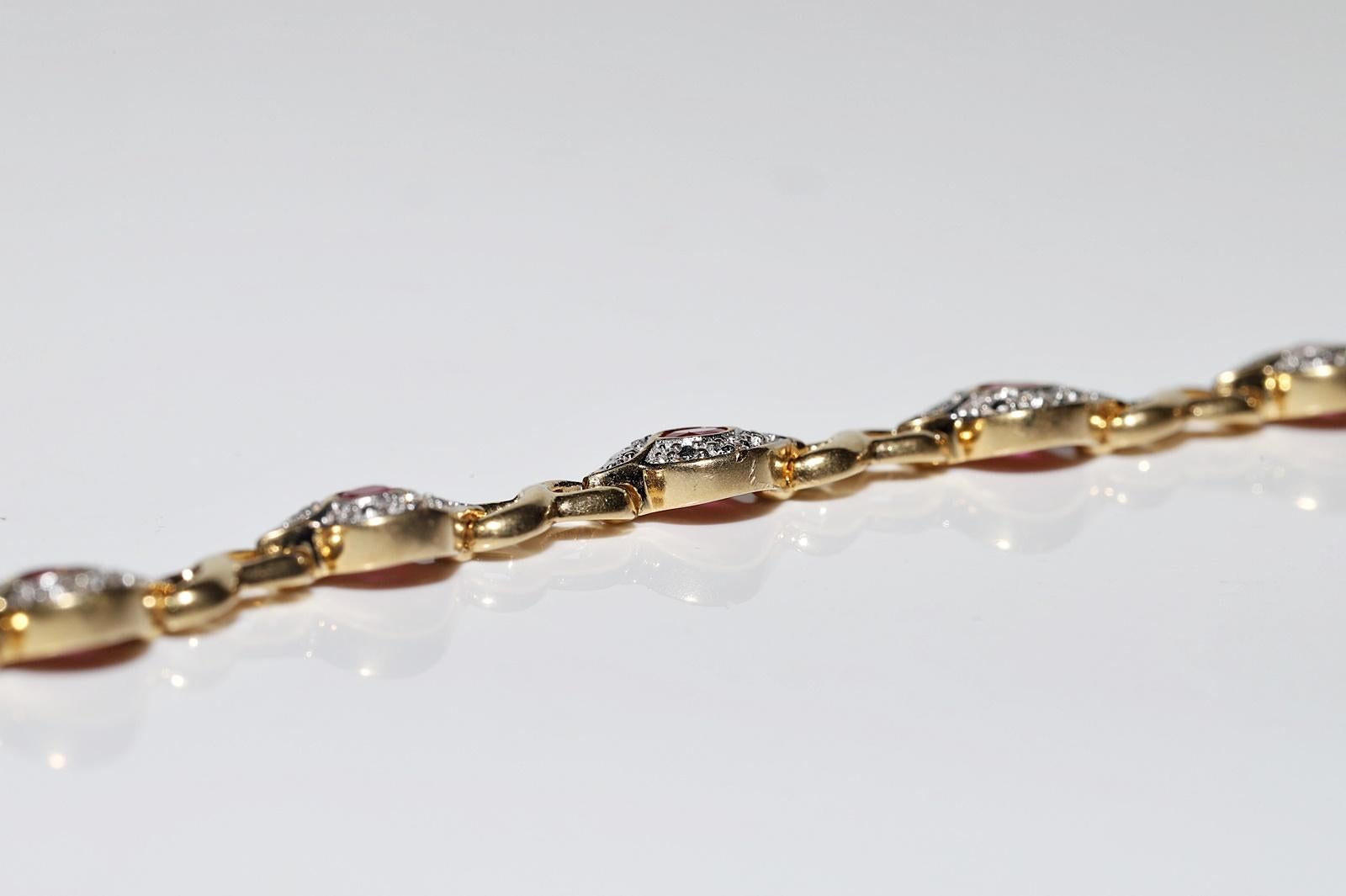 Vintage Circa 1980s 18k Gold Natural Diamond And Ruby Decorated Tennis Bracelet For Sale 7