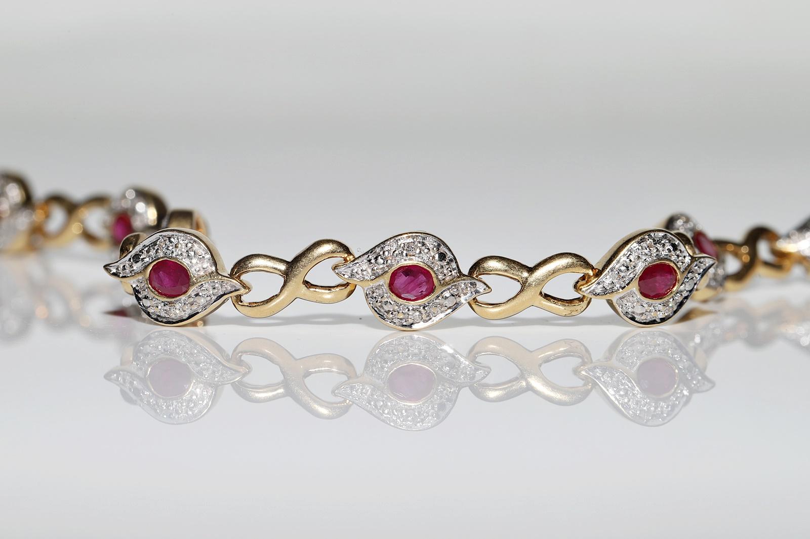 Vintage Circa 1980s 18k Gold Natural Diamond And Ruby Decorated Tennis Bracelet For Sale 8