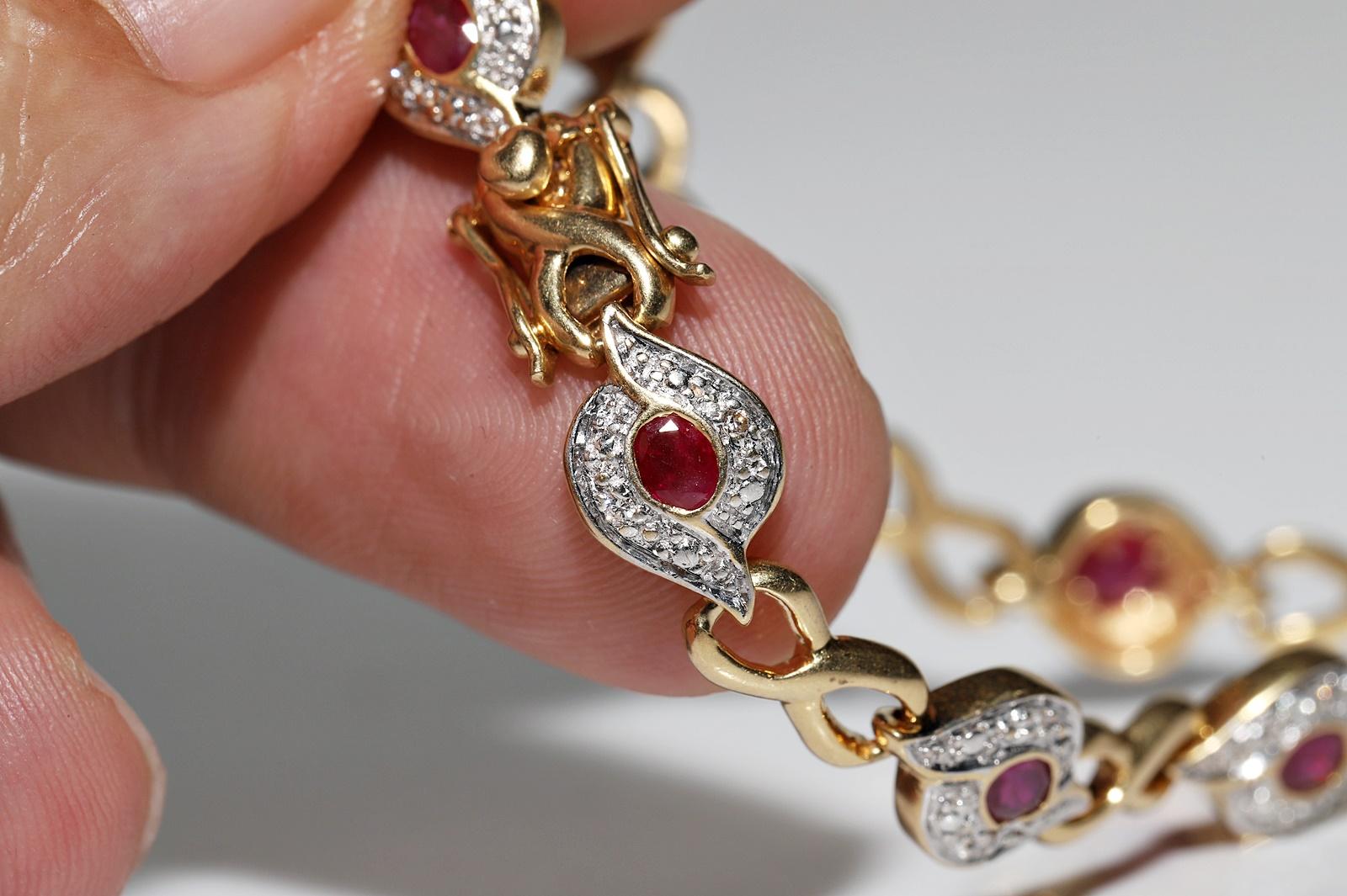Vintage Circa 1980s 18k Gold Natural Diamond And Ruby Decorated Tennis Bracelet For Sale 9