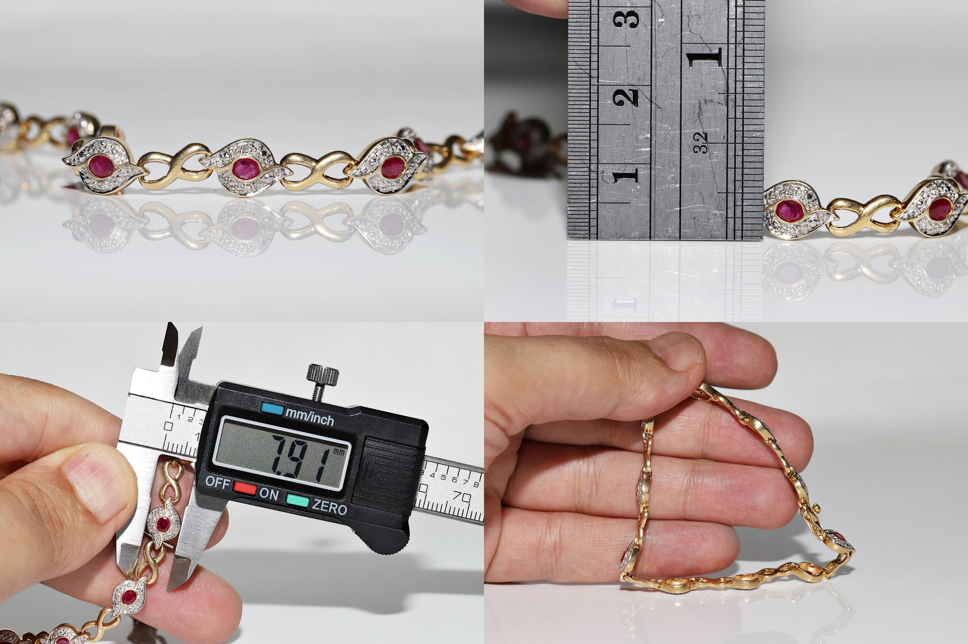 Vintage Circa 1980s 18k Gold Natural Diamond And Ruby Decorated Tennis Bracelet For Sale 13