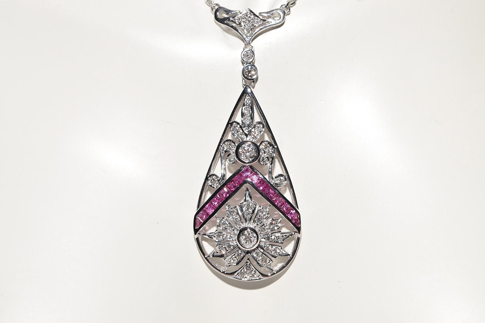 Taglio brillante Collana con diamante naturale e rubino in oro 18 carati CIRCA 1980 in vendita