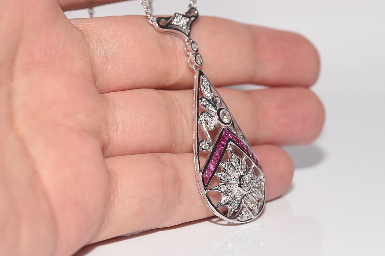 Collana con diamante naturale e rubino in oro 18 carati CIRCA 1980 in vendita 2