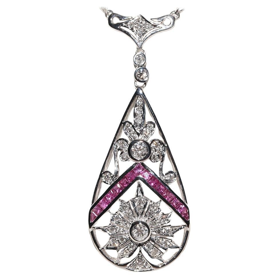 Collana con diamante naturale e rubino in oro 18 carati CIRCA 1980