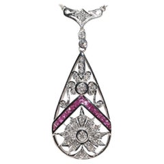 Collana con diamante naturale e rubino in oro 18 carati CIRCA 1980