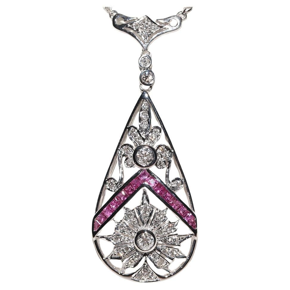 Vintage Circa 1980s 18k Gold Natural Diamond And Ruby Pendant Necklace