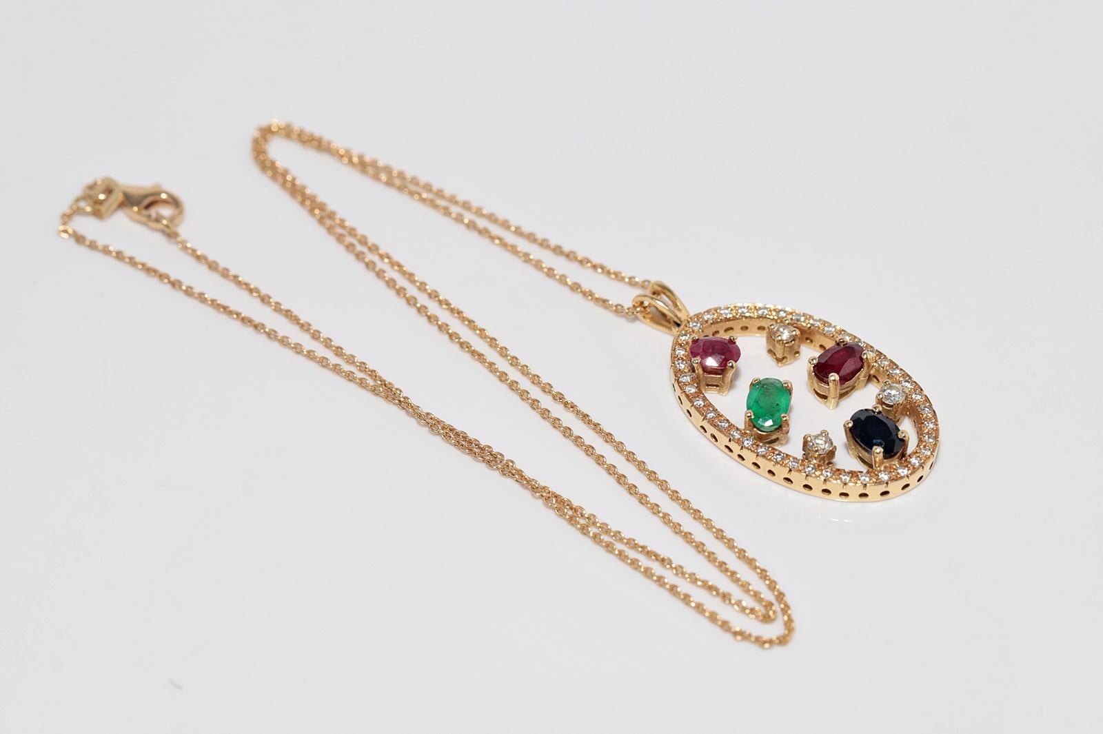 Collar Esmeralda Vintage Circa Años 80 Oro 18k Diamante Natural Y Zafiro Rubí en venta 11