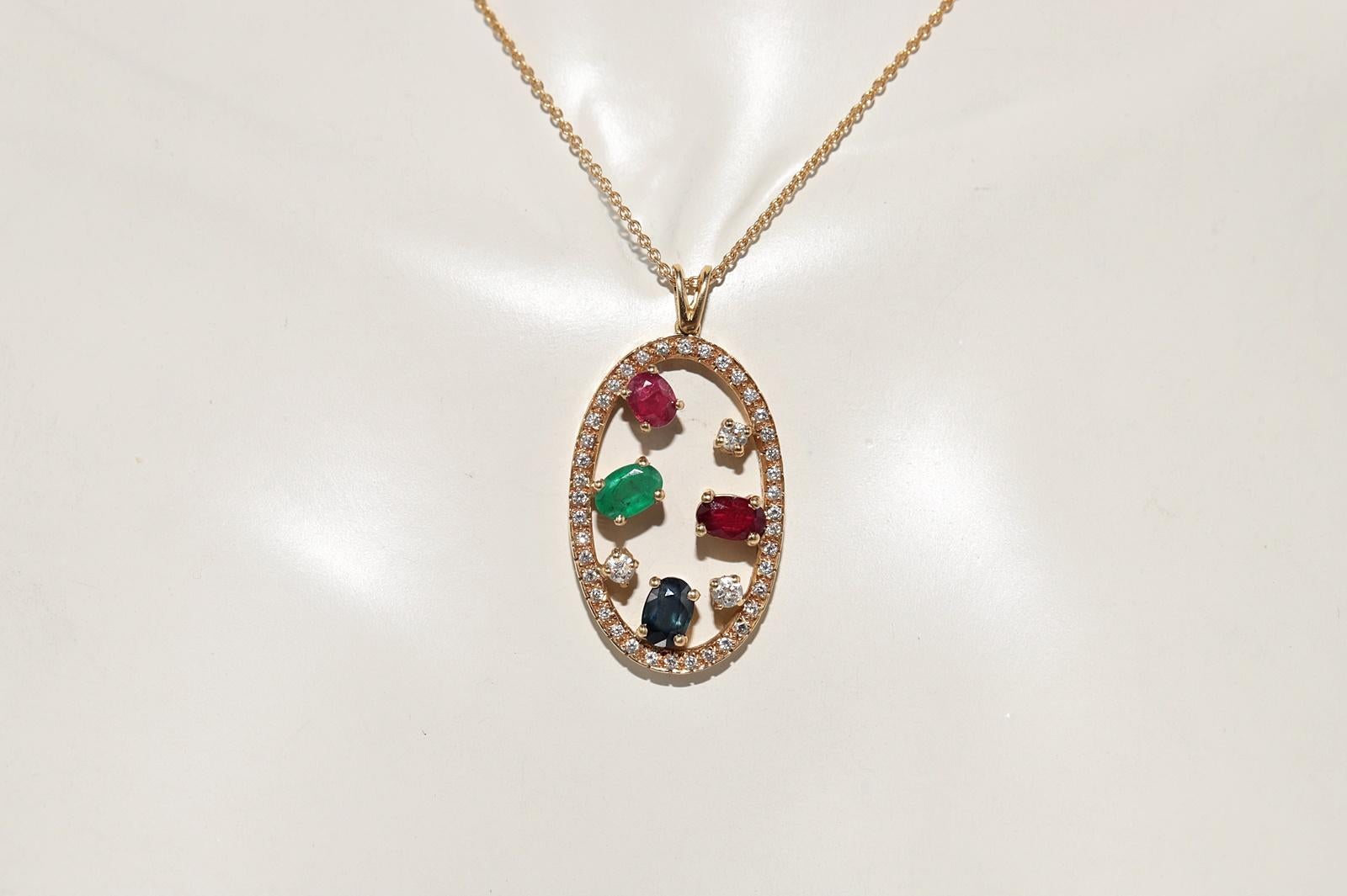 Collar Esmeralda Vintage Circa Años 80 Oro 18k Diamante Natural Y Zafiro Rubí Corte brillante en venta