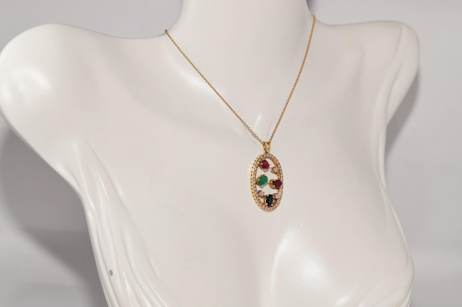 De las mujeres Collar Esmeralda Vintage Circa Años 80 Oro 18k Diamante Natural Y Zafiro Rubí en venta