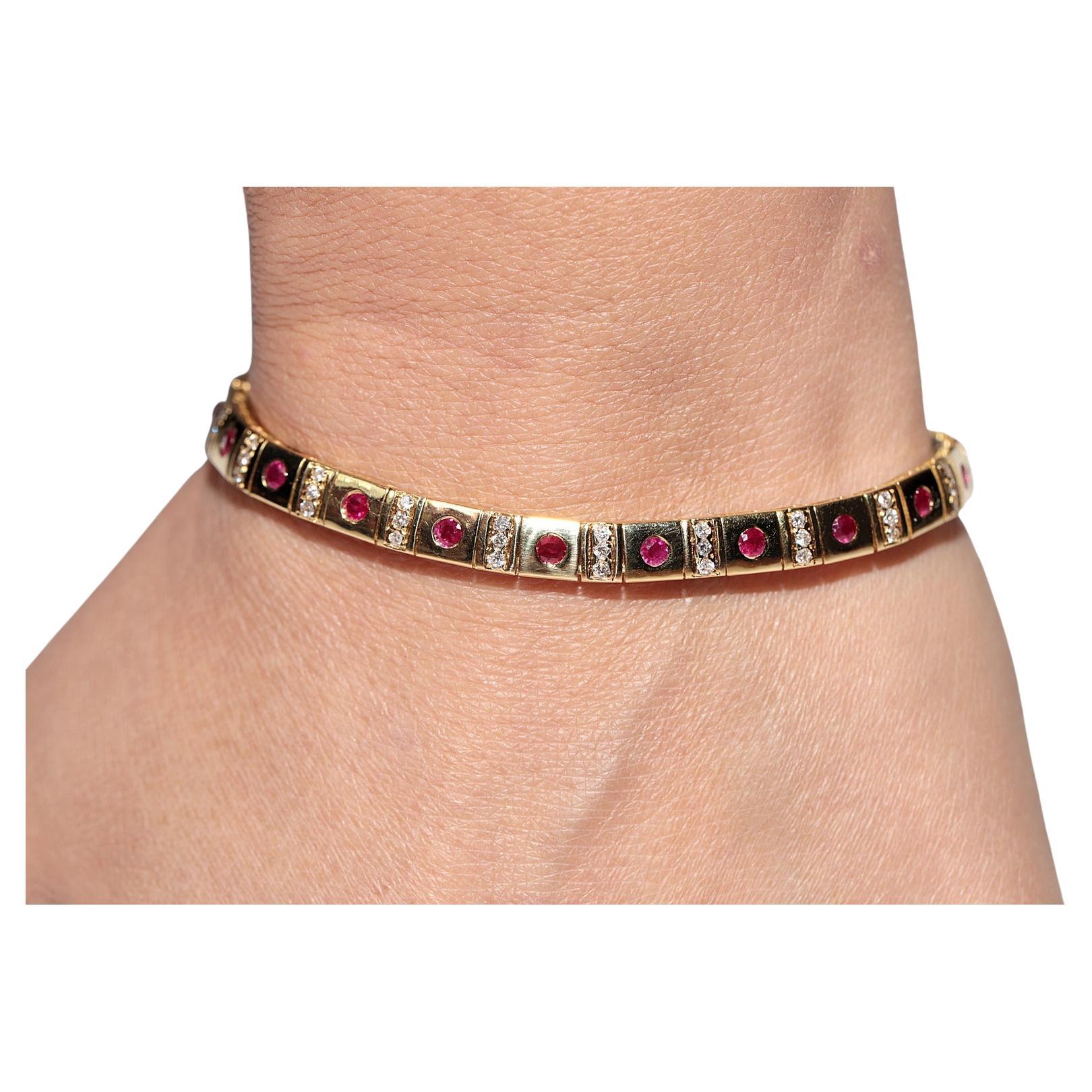 Vintage Circa 1980 Or 18k Diamant Naturel et Rubis Bracelet Tennis