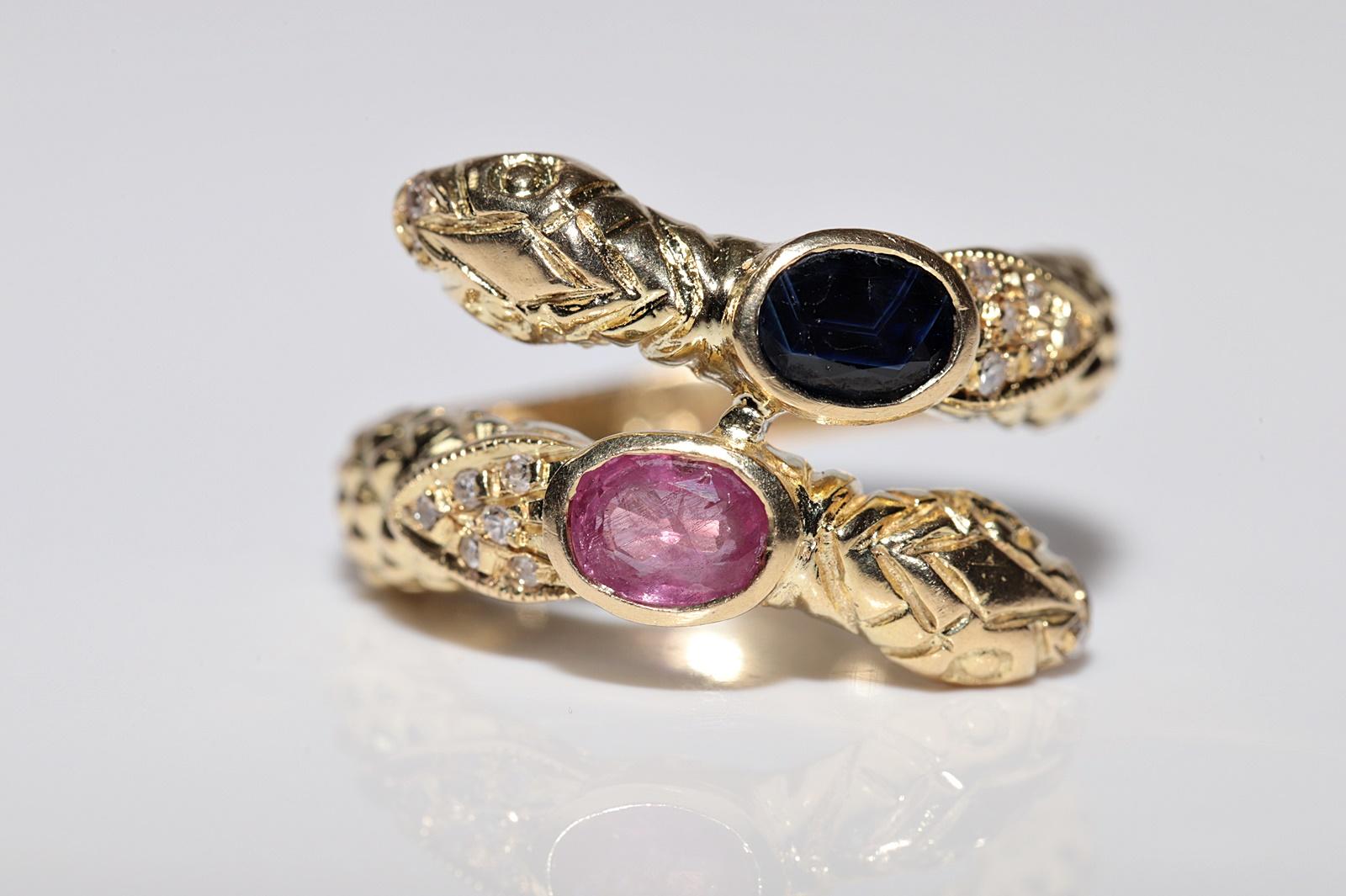 Rétro Anello a serpente in oro 18k con diamanti naturali, zaffiri e rubini, vintage CIRCA gli anni '80 in vendita
