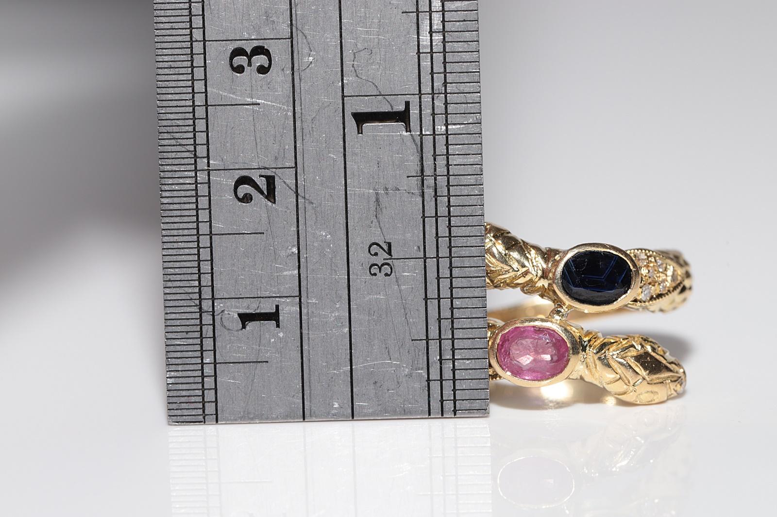 Anello a serpente in oro 18k con diamanti naturali, zaffiri e rubini, vintage CIRCA gli anni '80 in vendita 3