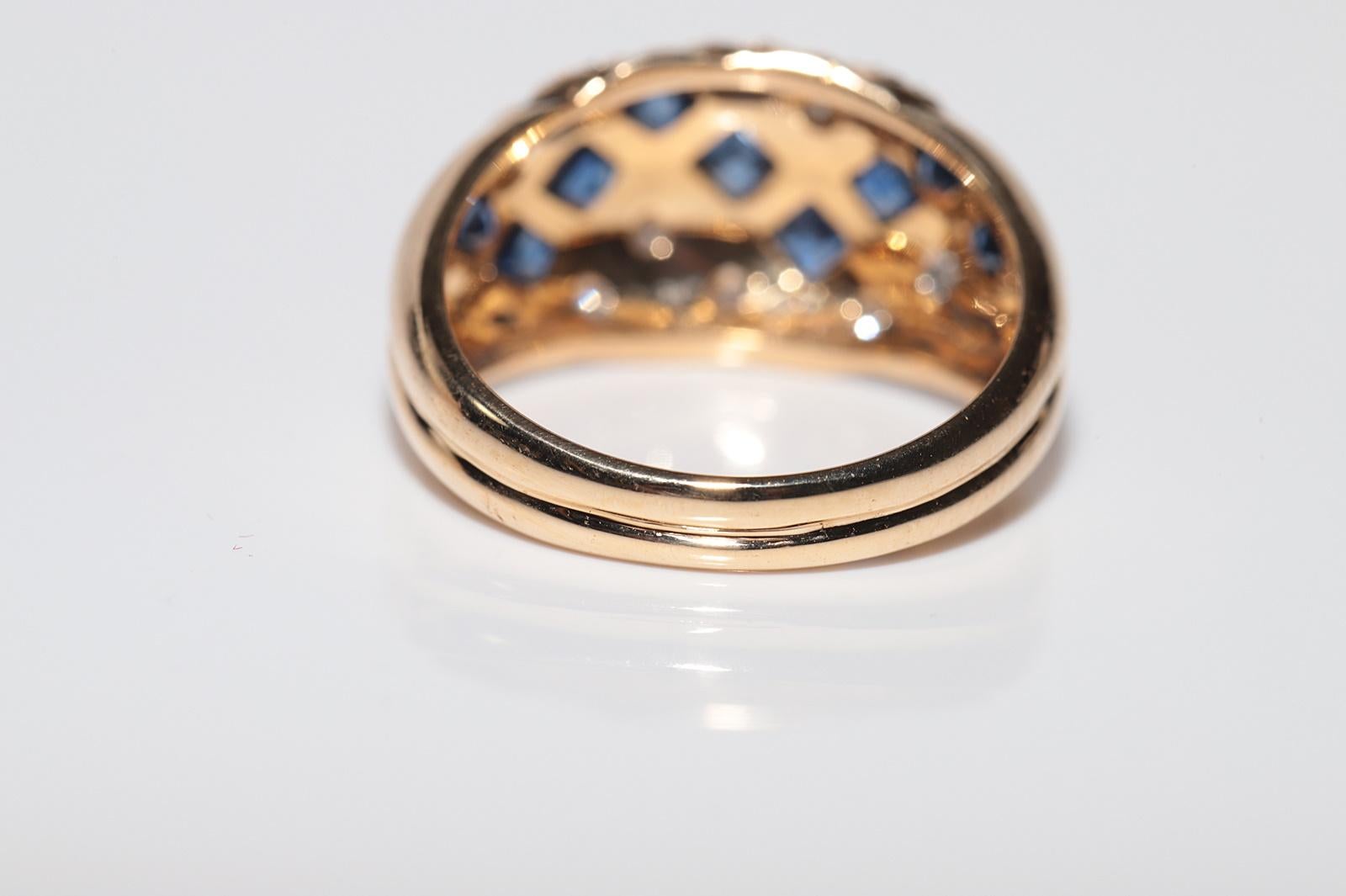 Women's Vintage Circa 1980s 18k Gold Natural Diamond And Sapphire Band Ring For Sale