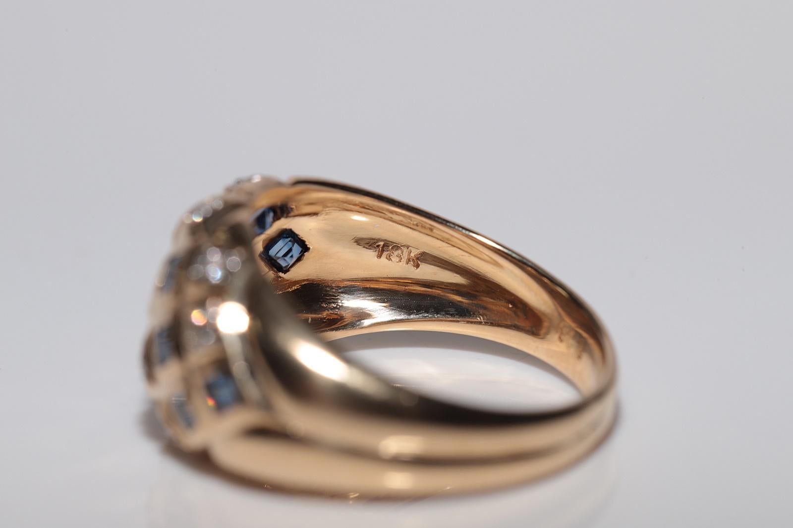 Vintage Circa 1980s 18k Gold Natural Diamond And Sapphire Band Ring For Sale 1