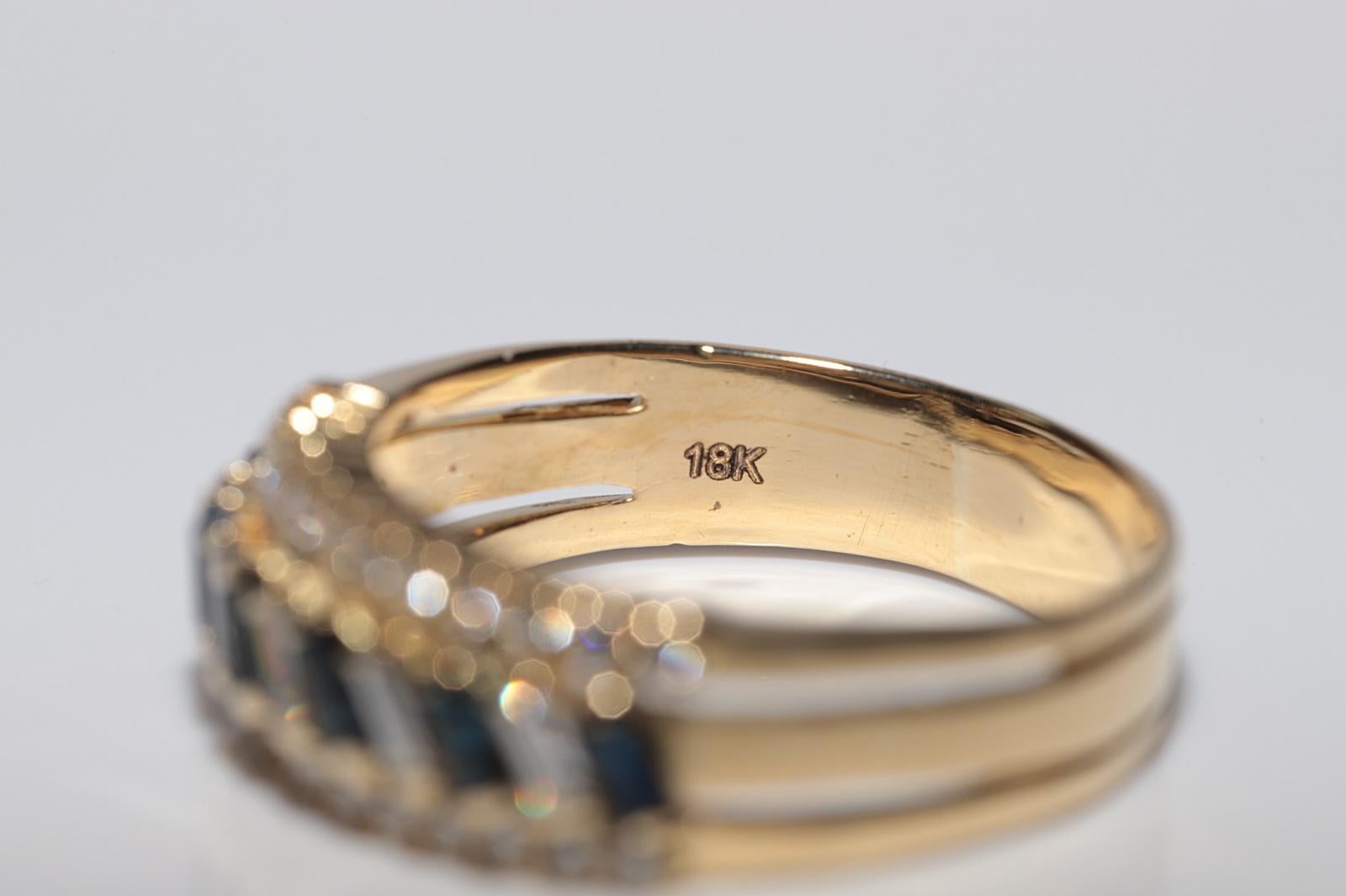 Vintage Circa 1980s 18k Gold Natural Diamond And Sapphire Band Ring For Sale 3