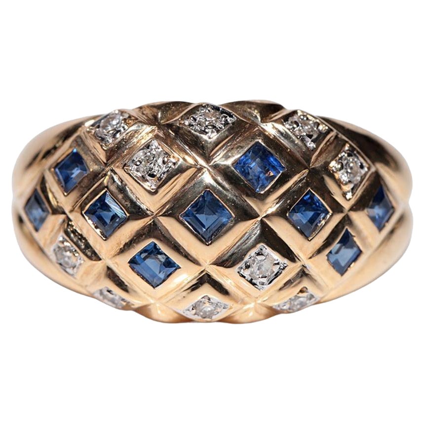 Anello a fascia con diamanti naturali e zaffiri in oro 18 carati, vintage, anni 
80 circa