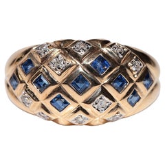 Anello a fascia con diamanti naturali e zaffiri in oro 18 carati, vintage, anni 
80 circa