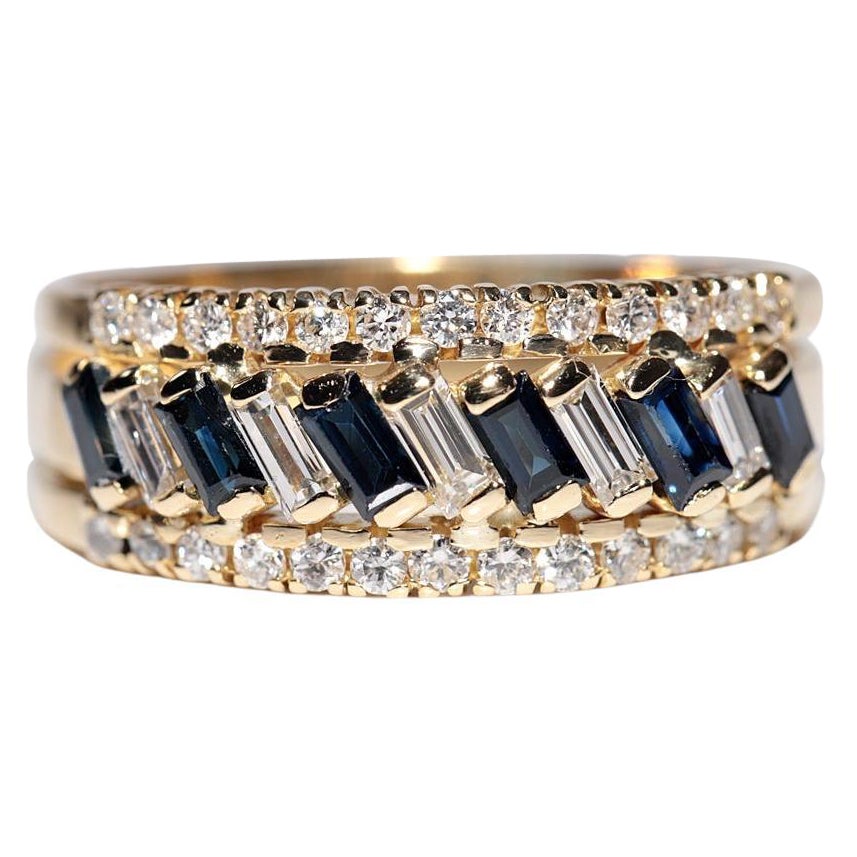 Bague jonc vintage des années 1980 en or 18 carats avec diamants naturels et saphirs