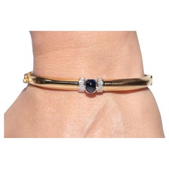 Vintage Circa 1980s 18k Gold Natural Diamond And Sapphire Bangle Bracelet
