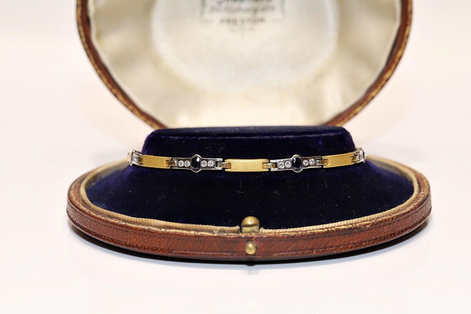 Retro Vintage Circa 1980s 18k Gold Natural Diamond And Sapphire Bracelet For Sale
