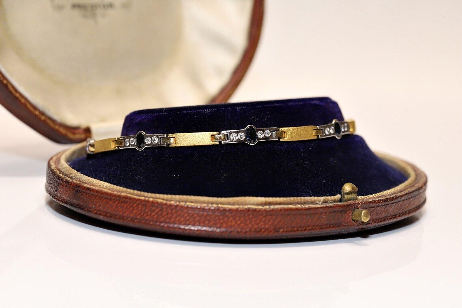 Taille brillant Bracelet vintage des années 1980 en or 18 carats avec diamants naturels et saphirs en vente