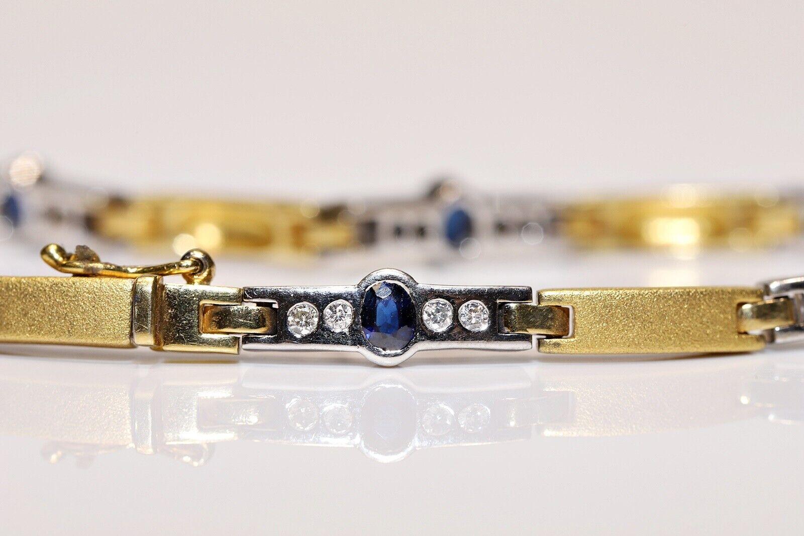 Bracelet vintage des années 1980 en or 18 carats avec diamants naturels et saphirs en vente 1