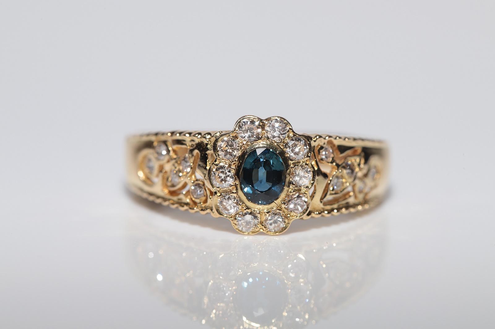 Cocktail-Ring aus 18 Karat Gold mit natürlichem Diamant und Saphir, Vintage, ca. 1980er Jahre (Brillantschliff) im Angebot