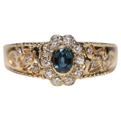 Anello da cocktail in oro 18k con diamanti naturali e zaffiri, vintage, circa anni 
80