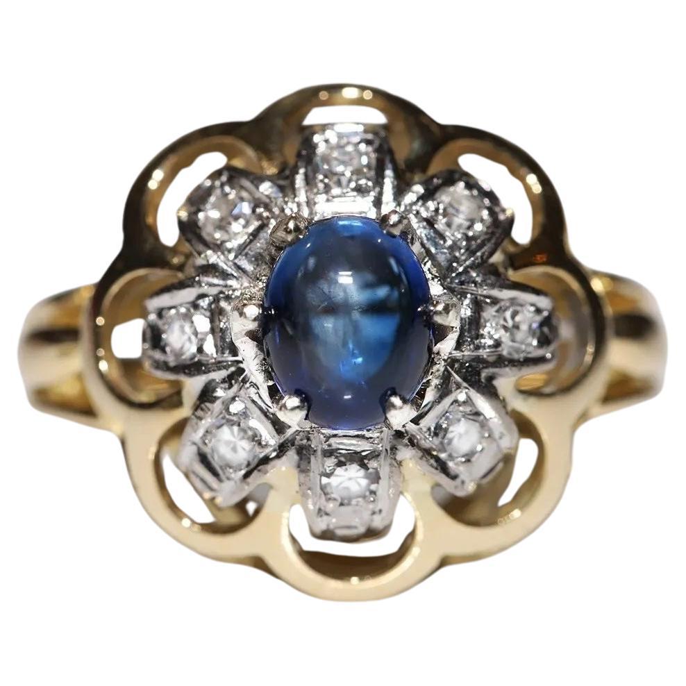Vintage Circa 1980s 18k Gold Natural Diamond And Sapphire Cocktail Ring