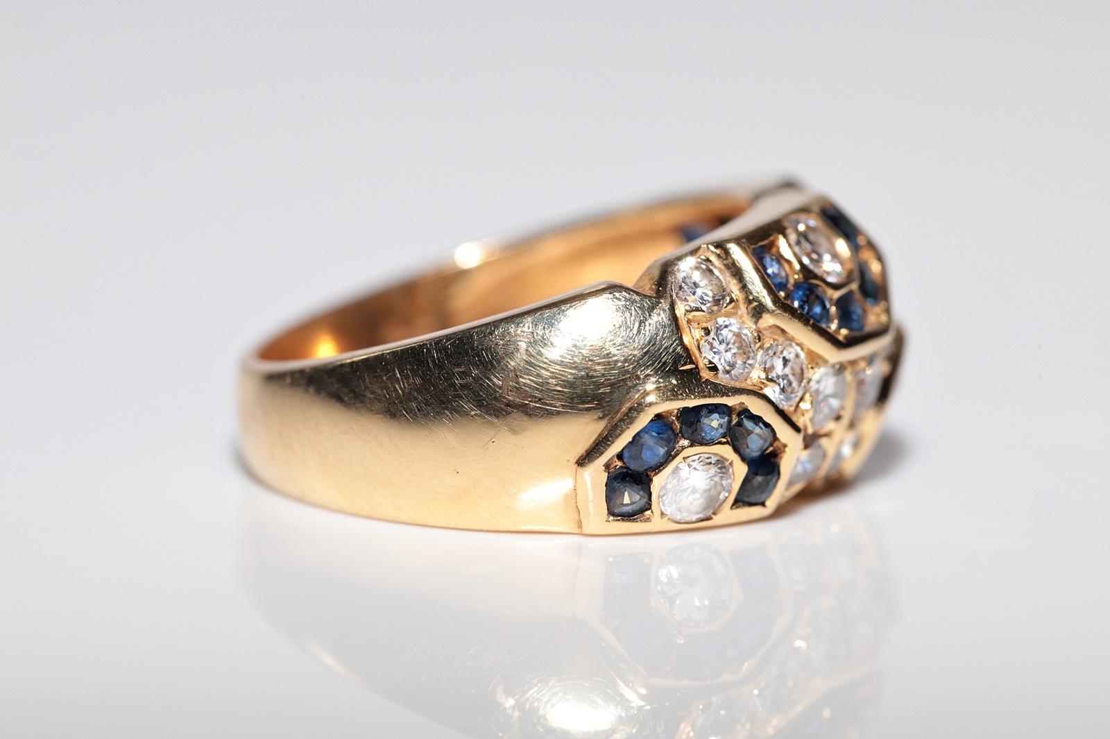 Vintage Circa 1980er Jahre 18k Gold Natürlicher Diamant und Saphir Dekorierter Ring im Angebot 4