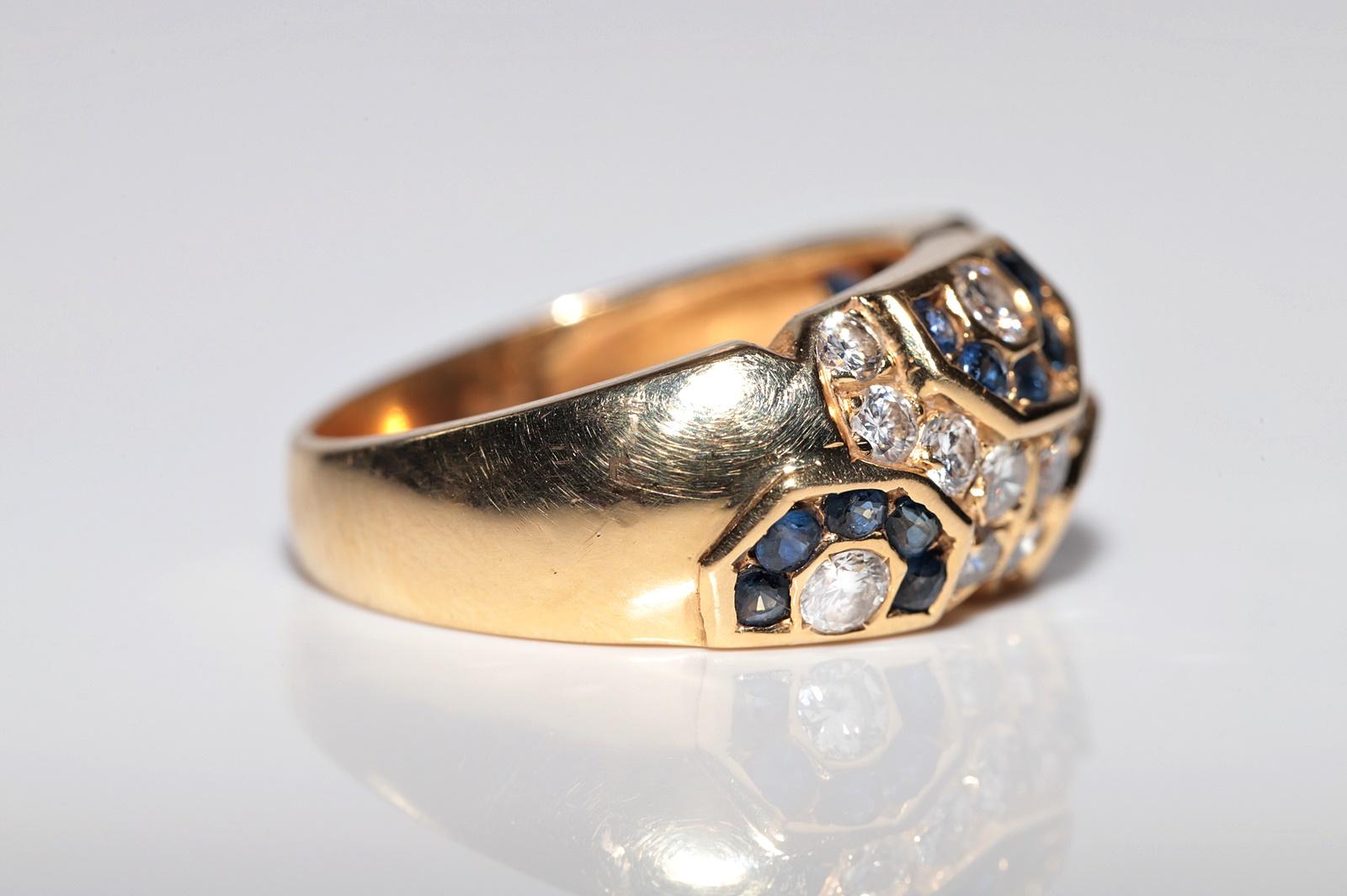 Vintage Circa 1980er Jahre 18k Gold Natürlicher Diamant und Saphir Dekorierter Ring im Angebot 5
