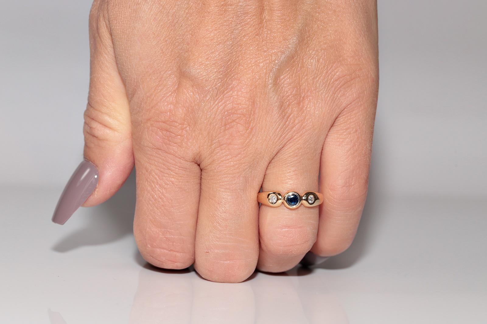 Vintage Circa 1980s 18k Gold Natural Diamond And Sapphire Decorated Band Ring For Sale 6
