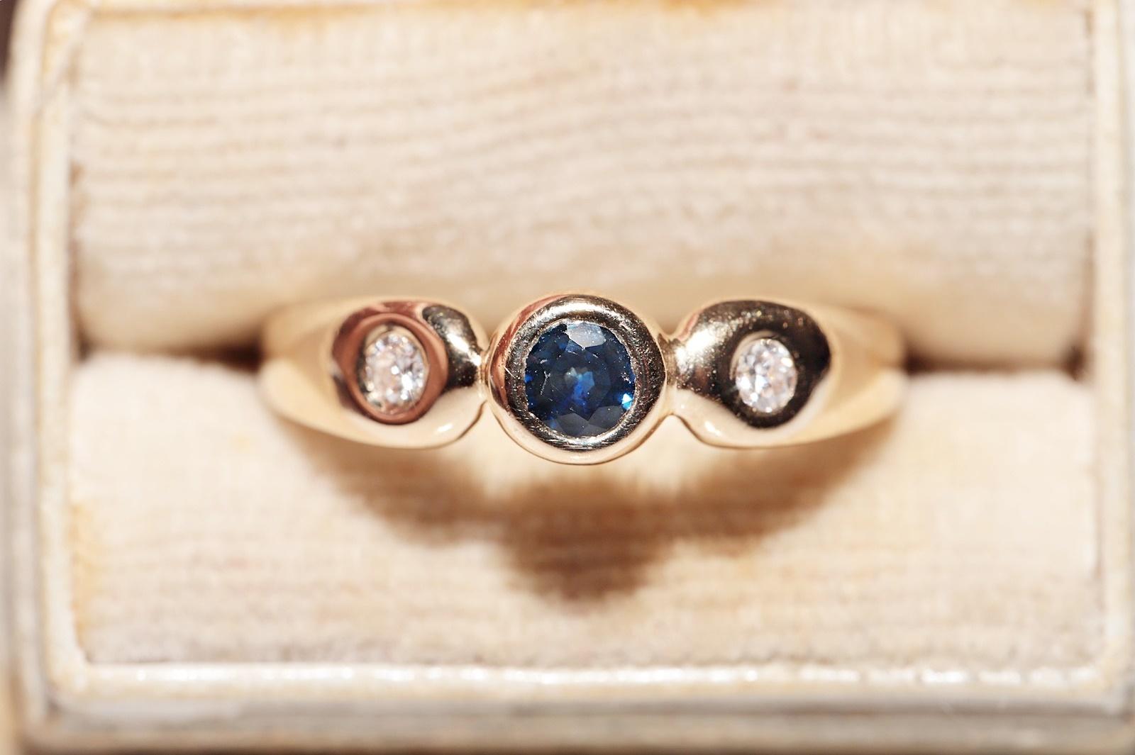 Vintage Circa 1980s 18k Gold Natural Diamond And Sapphire Decorated Band Ring For Sale 9